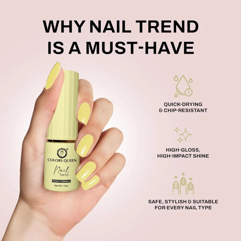 Colors Queen Nail Trend Glossy Nail Polish | Chip Resisting & Quick Drying Nail Paint with High Shine | 7 Toxin Free Formula | Vegan & Cruelty Free | Long Lasting & Vibrant Nail Paint for Women (Bright Light, 13ml) thumbnail 4